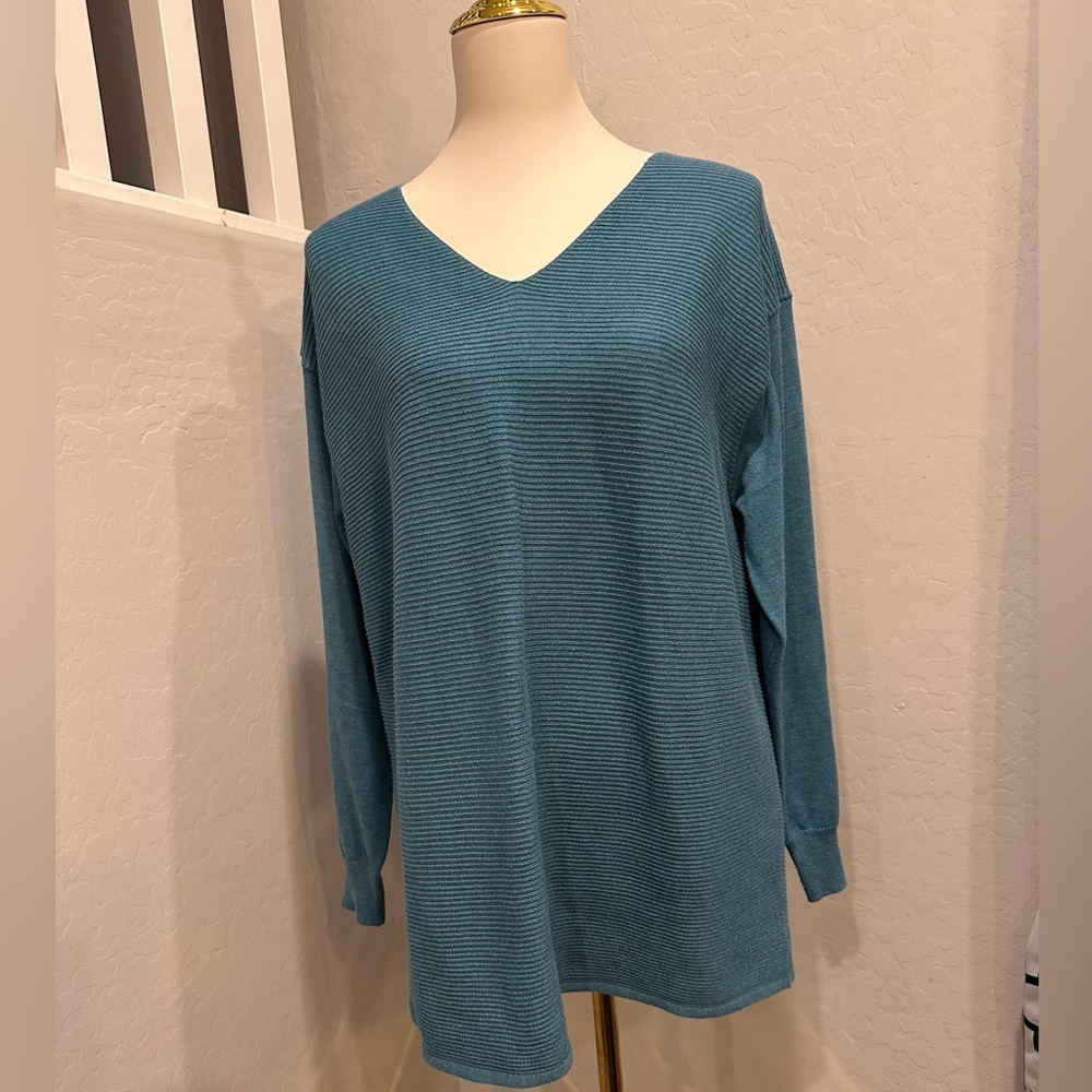 Ella Moss Blue‎ Green Ribbed Knit Top